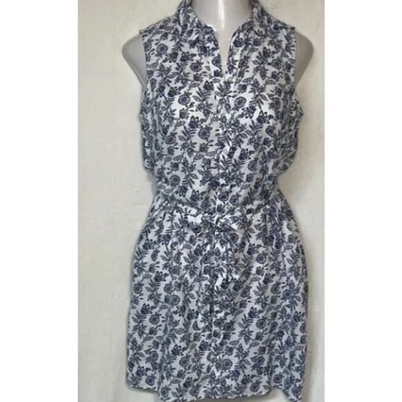 Tommy Hilfiger Cotton/linen Sleeveless Summer Shirt Dress In B&W Floral Print 6 - Picture 1 of 5